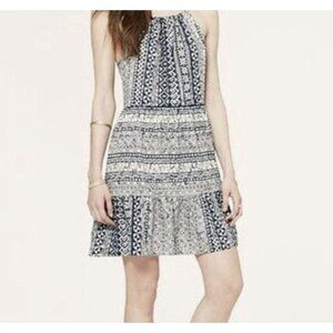 LOFT Coastal Swing Dress Size Medium Navy And White Cotton 19”W 31”L OBO EUC